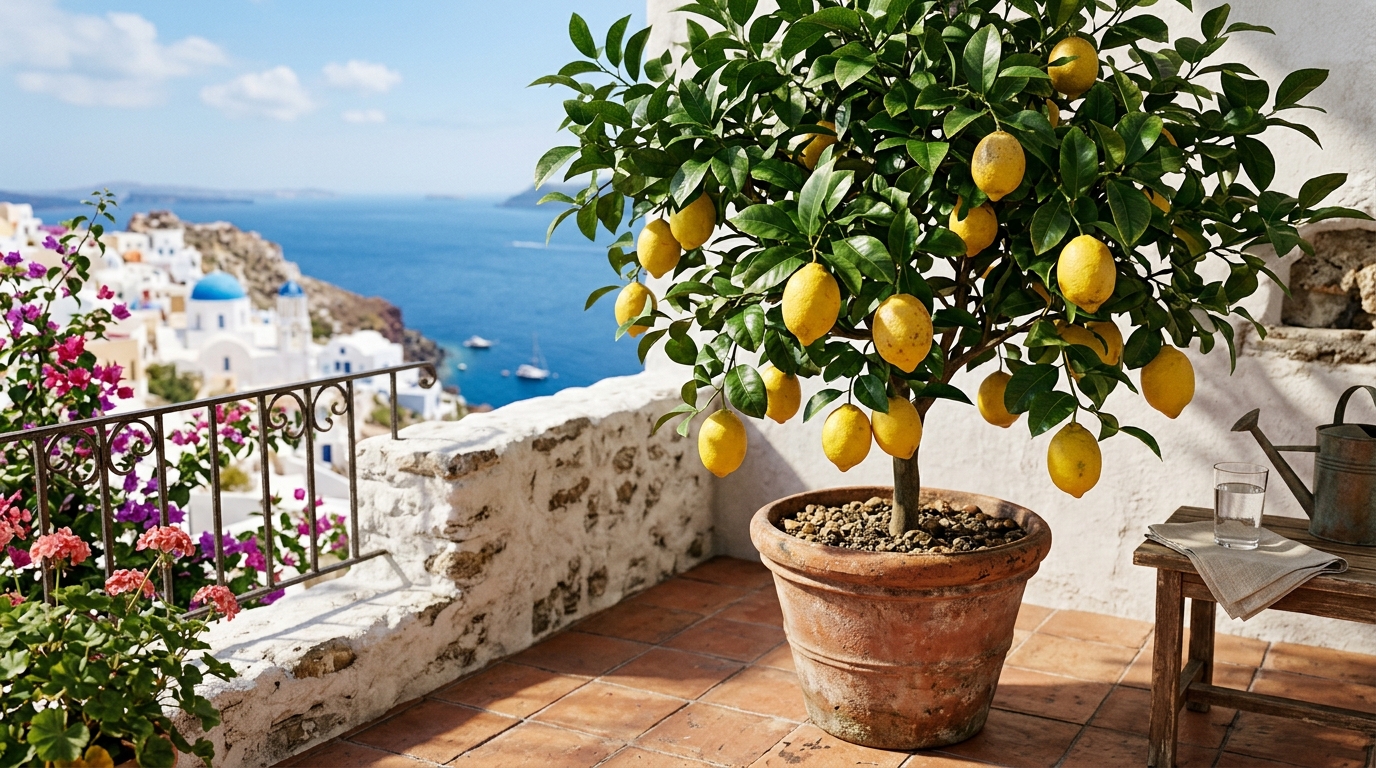 Pianta di limone in vaso potata